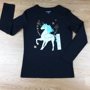 Cat & Jack Girls NWT Black Unicorn LS Shirt